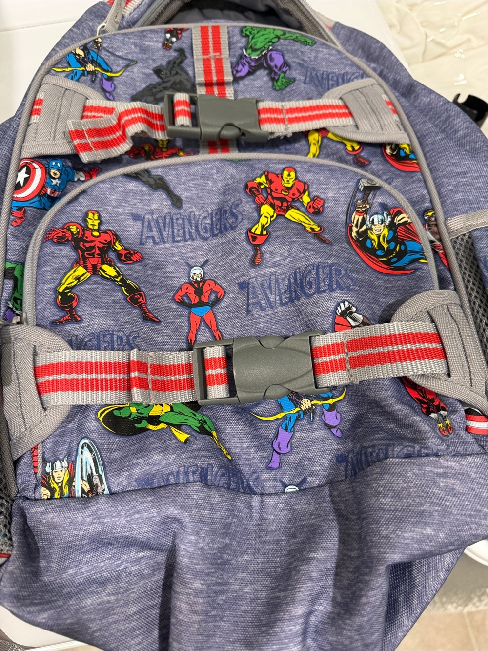 Pottery Barn kids Avenger Kids Backpack in Blue with Red Accents